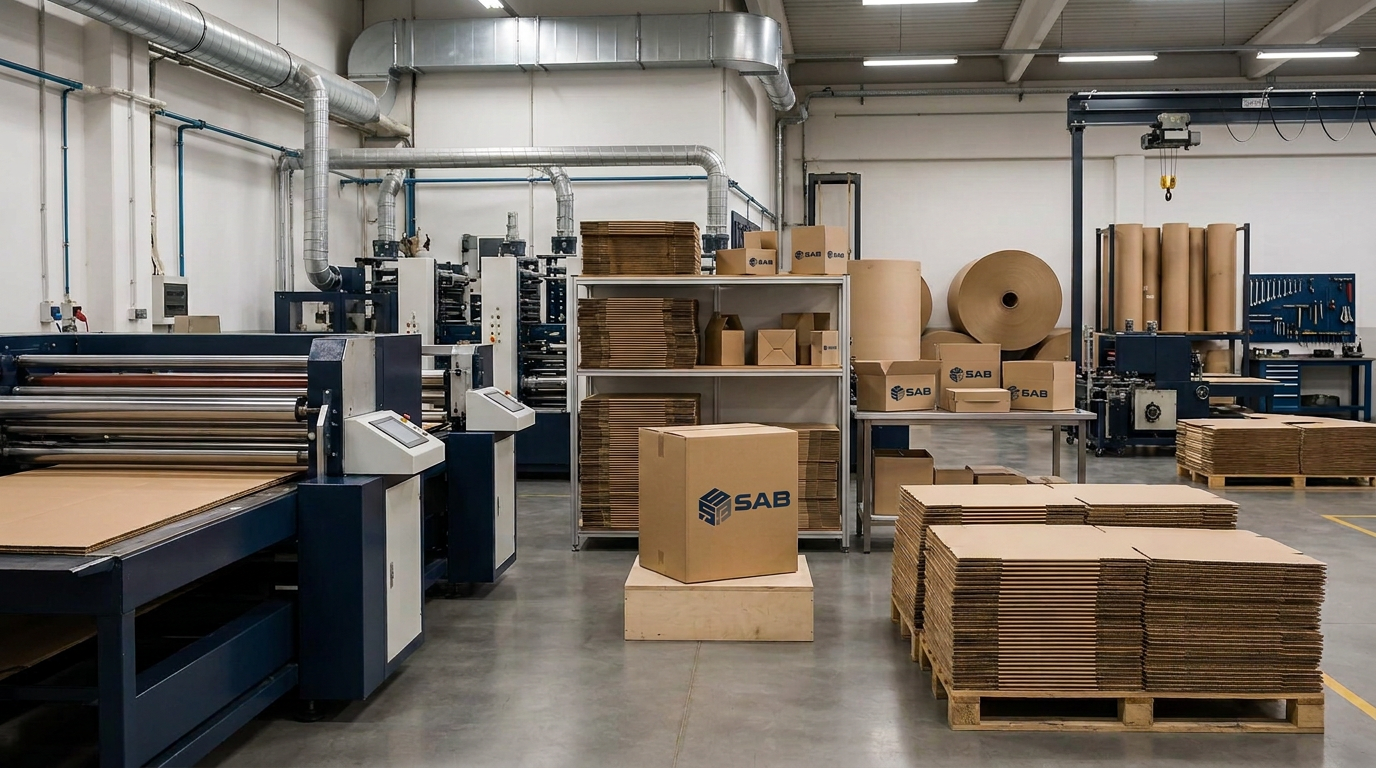 Modern corrugated packaging converting workshop