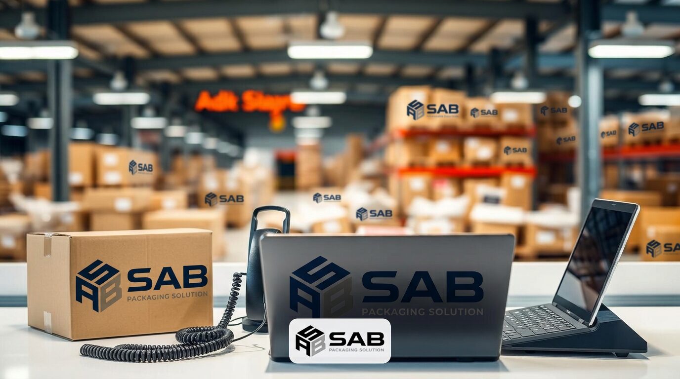 Packaging supplier service desk with warehouse in the background
